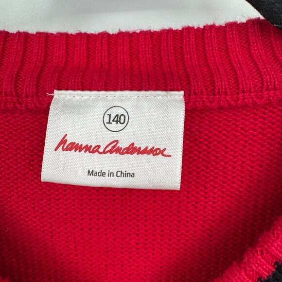 Hanna Andersson Red Vest Nordic Sweater Cotton Pullover Navy Trim Size 140  10 - Picture 2 of 9